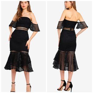 ASOS Jarlo Airlia Lace Off The Shoulder Midi Dress
